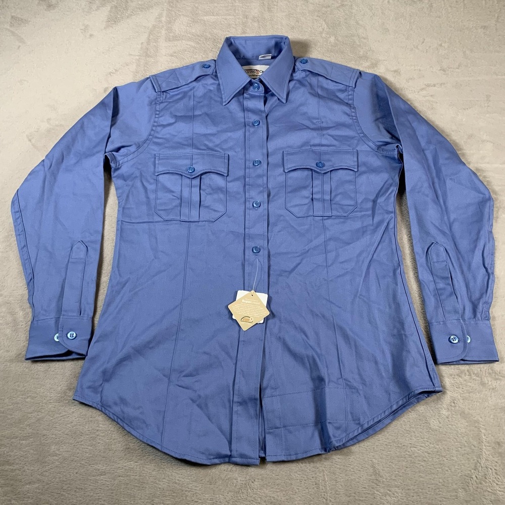 Flying Cross Shirt Womens Medium Blue Long Sleeve Uniform Supercrease NFPA 1975